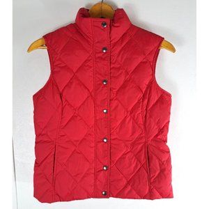 Womens Lands End Puffer Vest Down Insulated Red Nylon Snap Closure Size Small